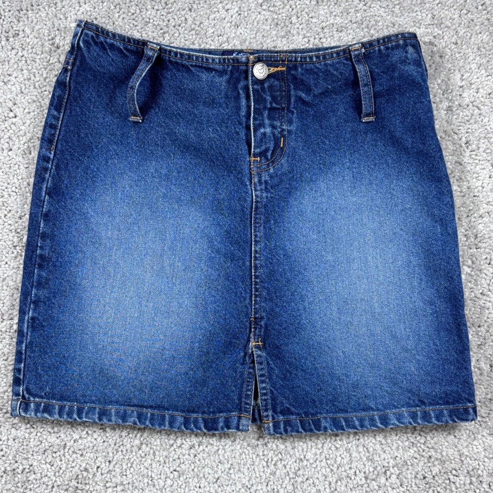 Angels Vintage Y2K Denim‎ Mini Skirt Medium Wash Blue Cotton Size 3 27 Waist